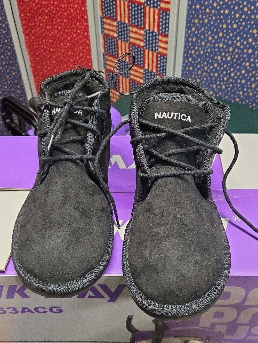 Nautica Black Suede-Look Lace-Up Men's Moccasins Style